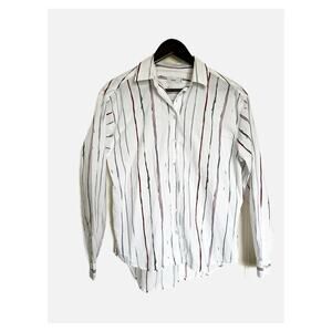 Closed Structured Cotton Button Down Menswear Style Stripes XS White